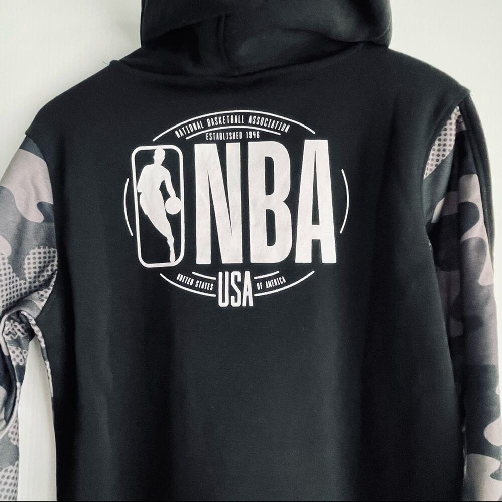 🆕NBA camo hoodie black and grey basketball youth kids boys large 14-16 pullover - Picture 7 of 9